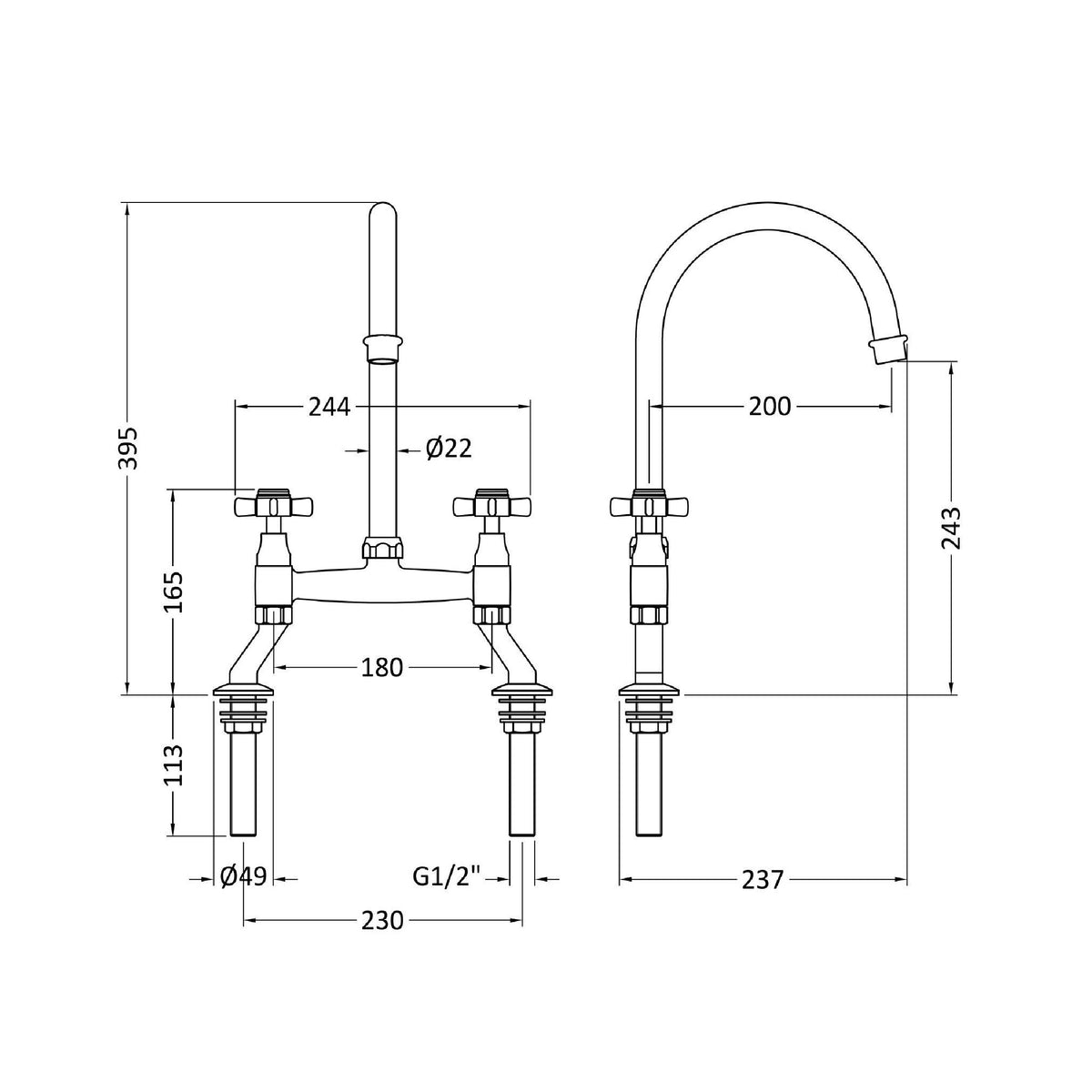 Helsinki Crosshead Handle Kitchen Sink Mixer Tap