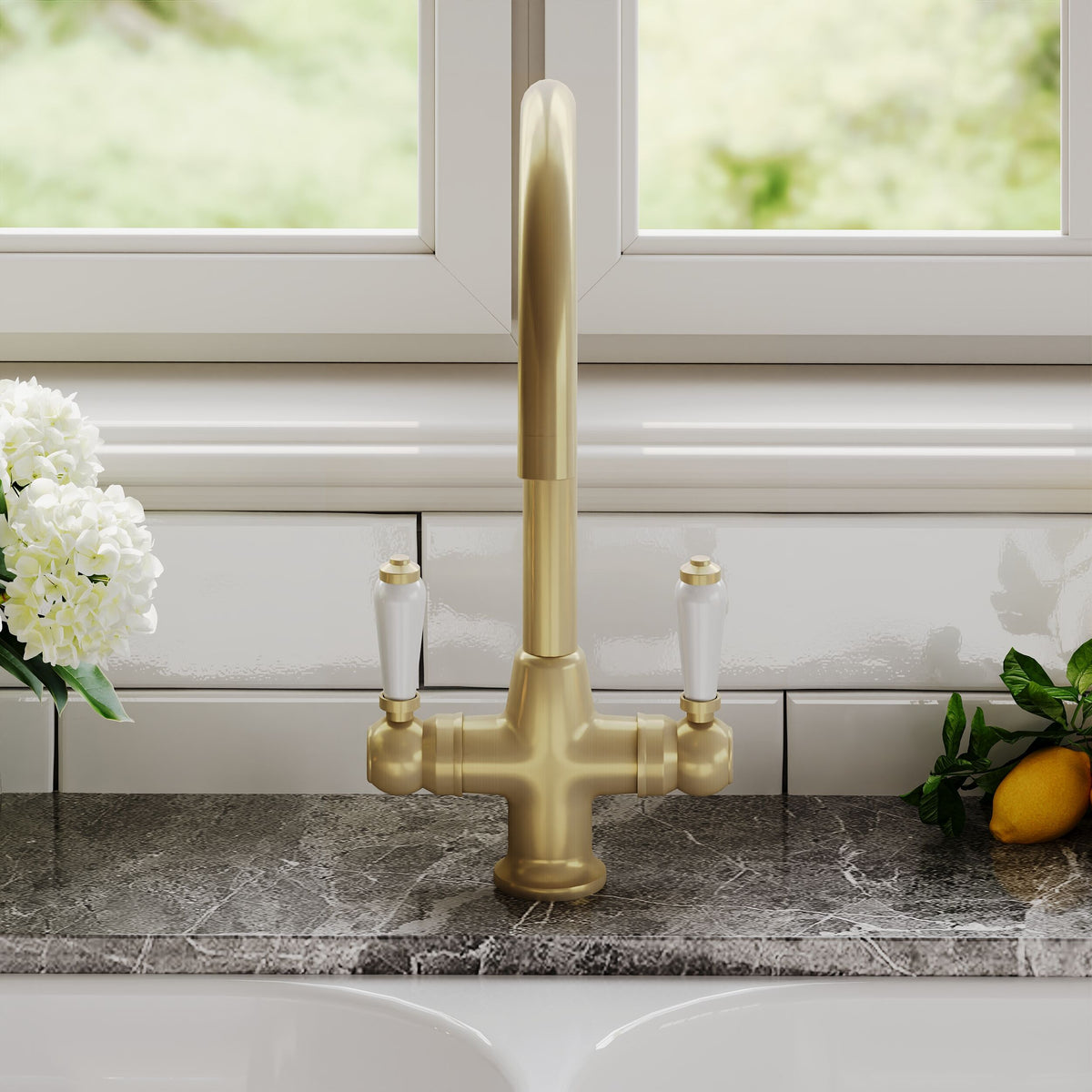 Radio Traditional Mono Dual Handle Kitchen Sink Mixer Tap