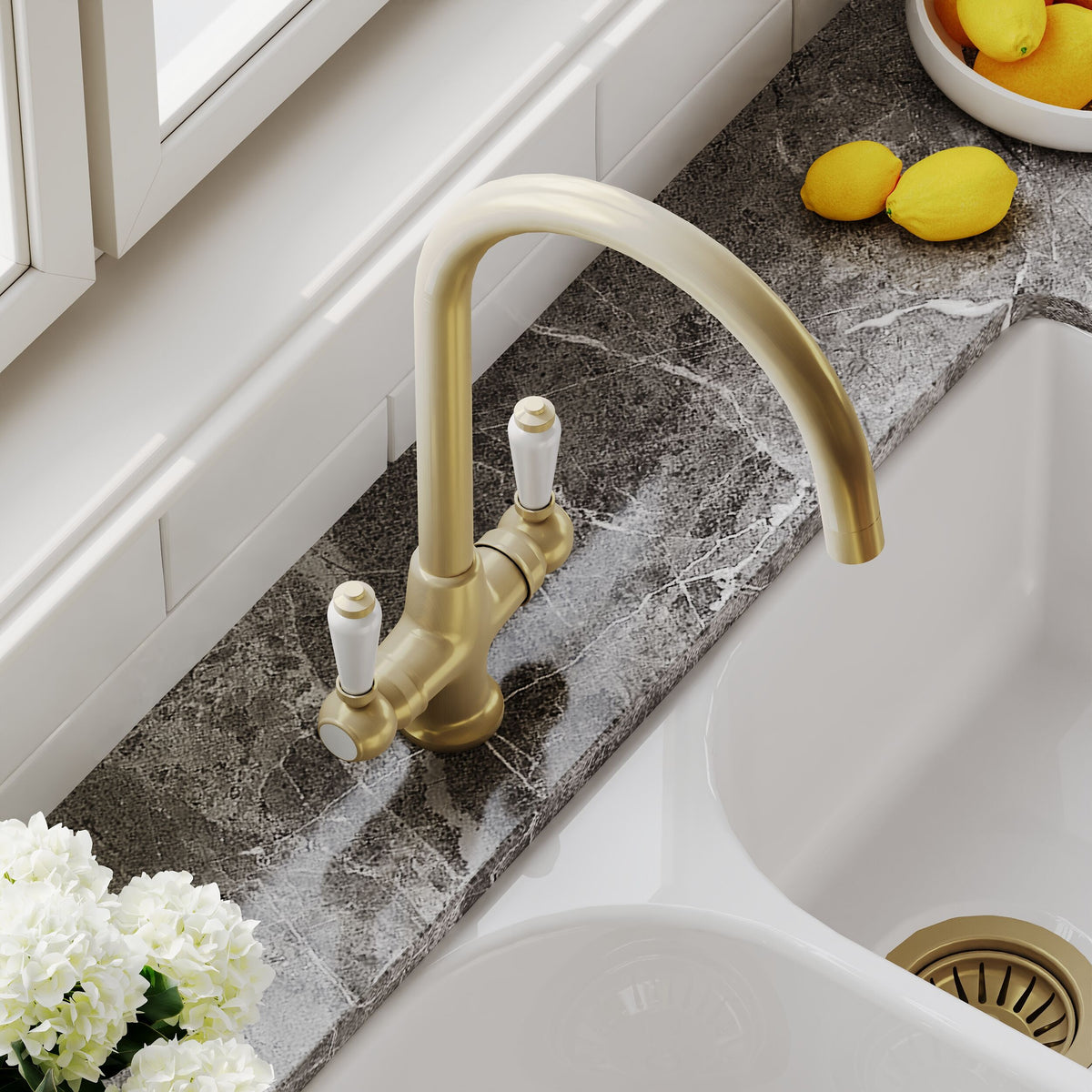 Radio Traditional Mono Dual Handle Kitchen Sink Mixer Tap