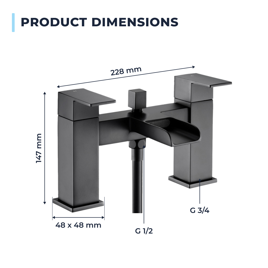 Kinetic Square Waterfall Bath Shower Mixer Filler Tap