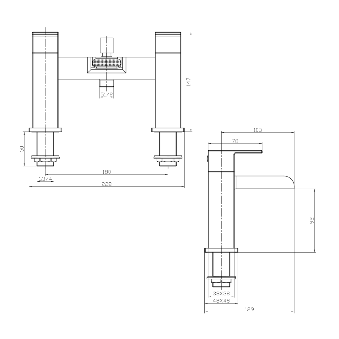 Kinetic Square Waterfall Bath Shower Mixer Filler Tap