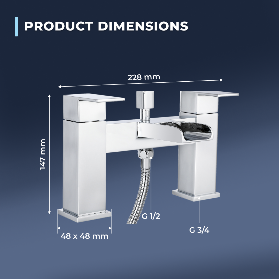 Kinetic Square Waterfall Bath Shower Mixer Filler Tap