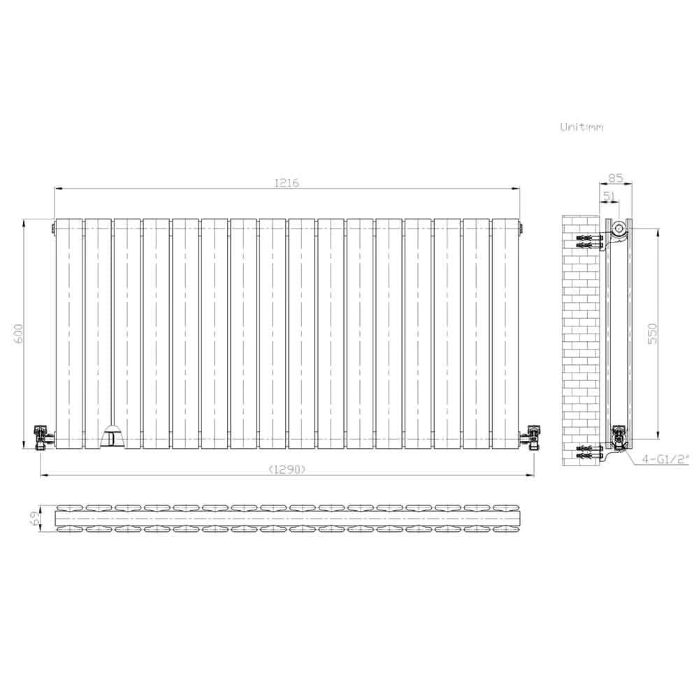 iBathUK Apex Horizontal Double Panel Slim Flat Radiator, Designer Radiator, UK Radiators, Slim Radiators