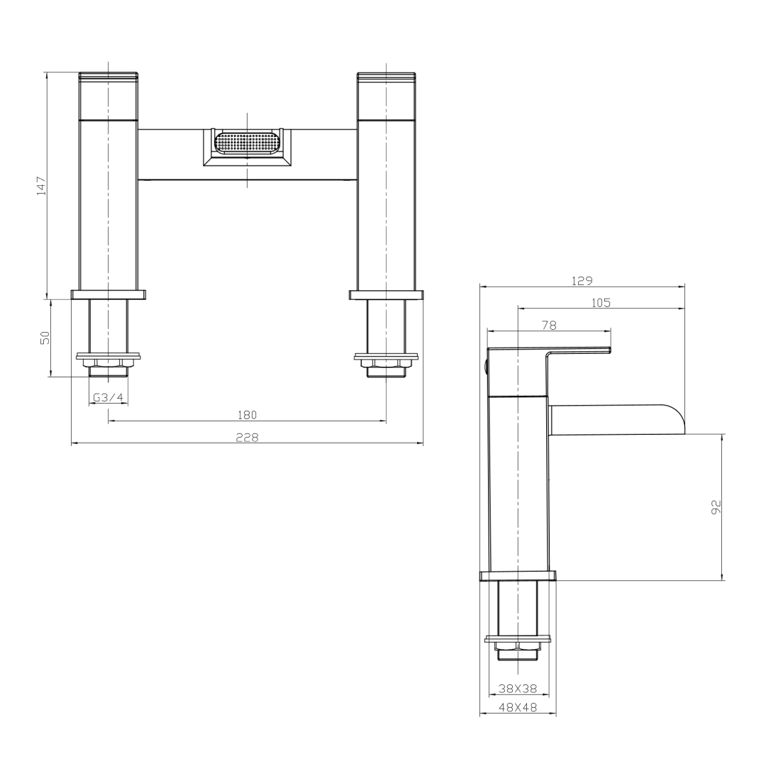 Kinetic Square Waterfall Bath Filler Mixer Tap