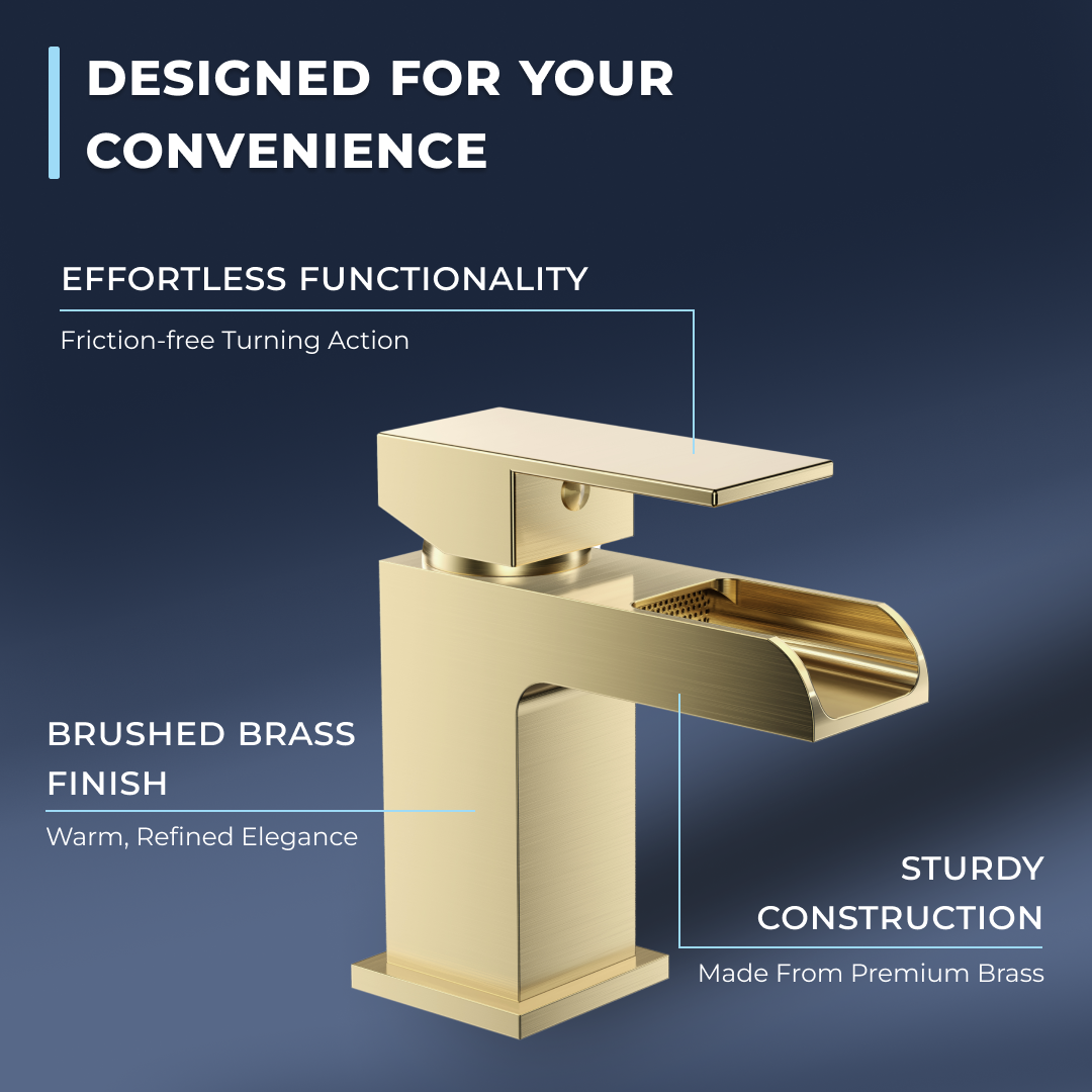Kinetic Square Waterfall Mono Basin Mixer Tap with Push Button Waste