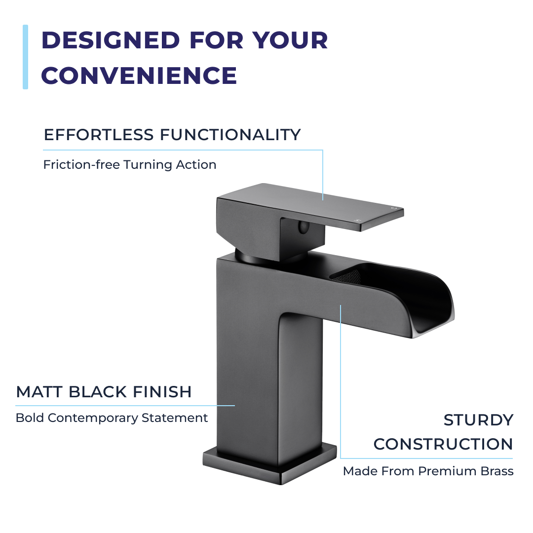 Kinetic Square Waterfall Mono Basin Mixer Tap with Push Button Waste