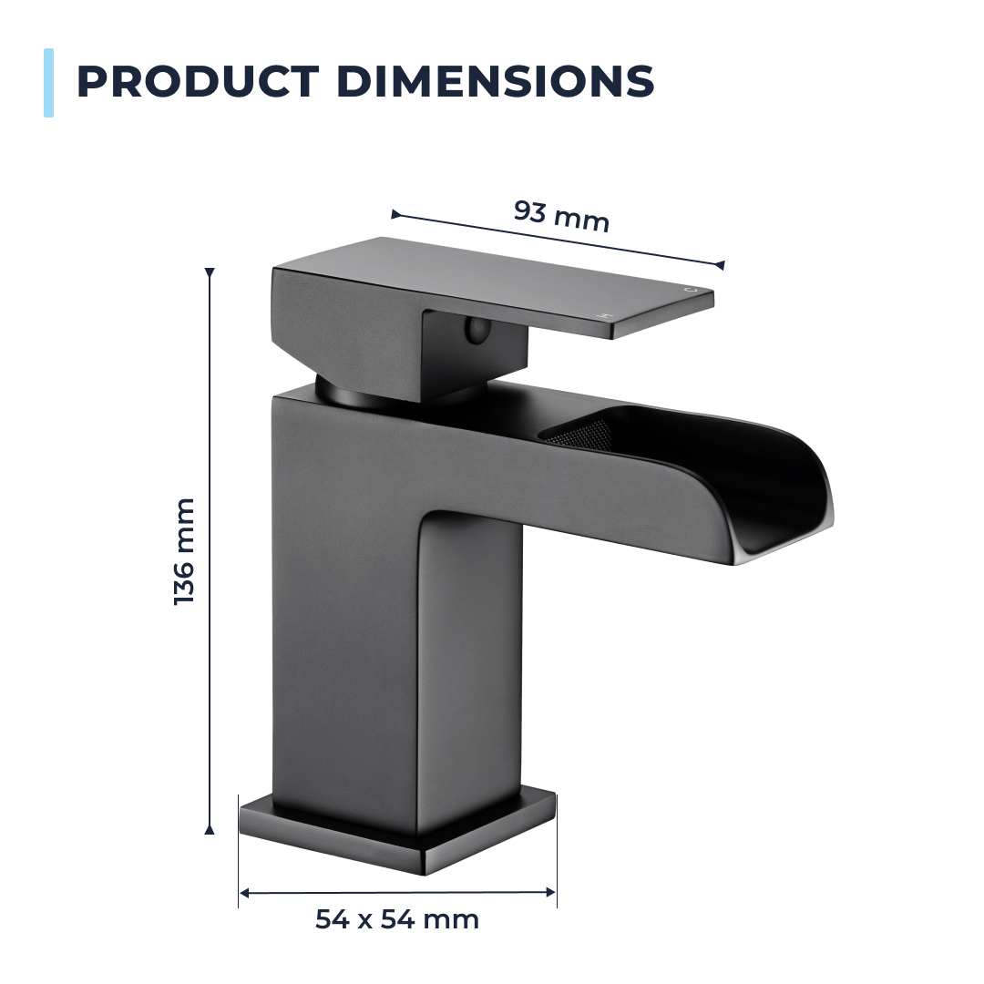 Kinetic Square Waterfall Mono Basin Mixer Tap with Push Button Waste