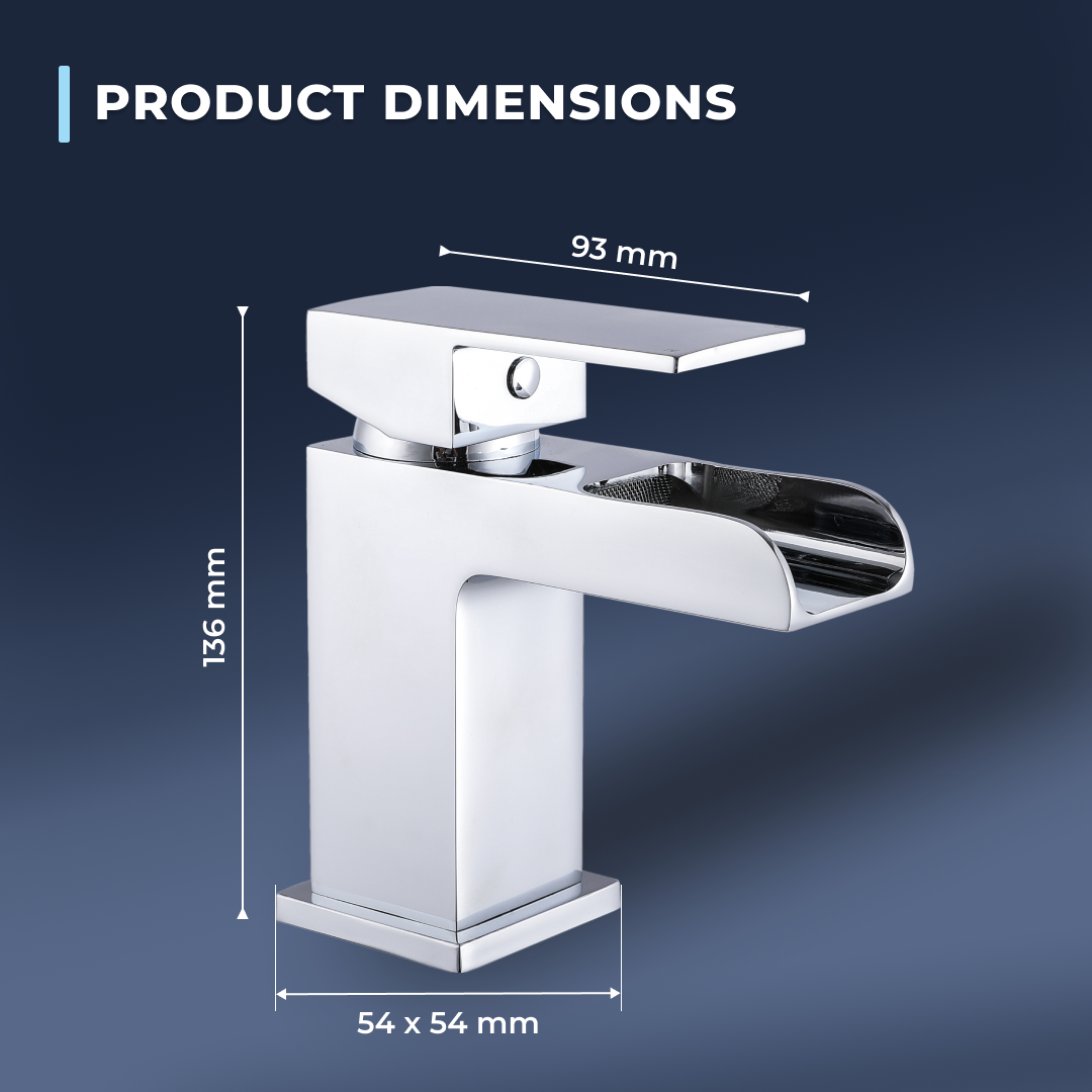 Kinetic Square Waterfall Mono Basin Mixer Tap with Push Button Waste