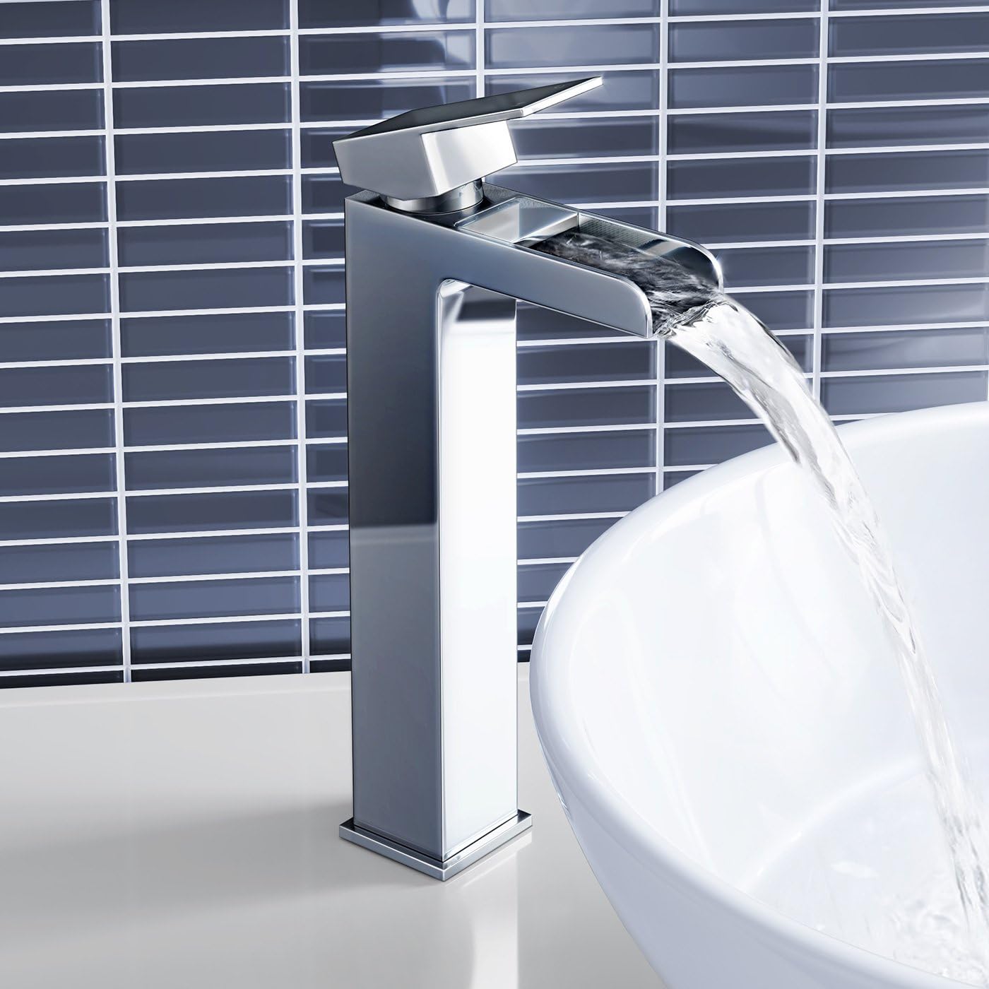 Kinetic Tall  Waterfall Basin Mixer Tap - Chrome