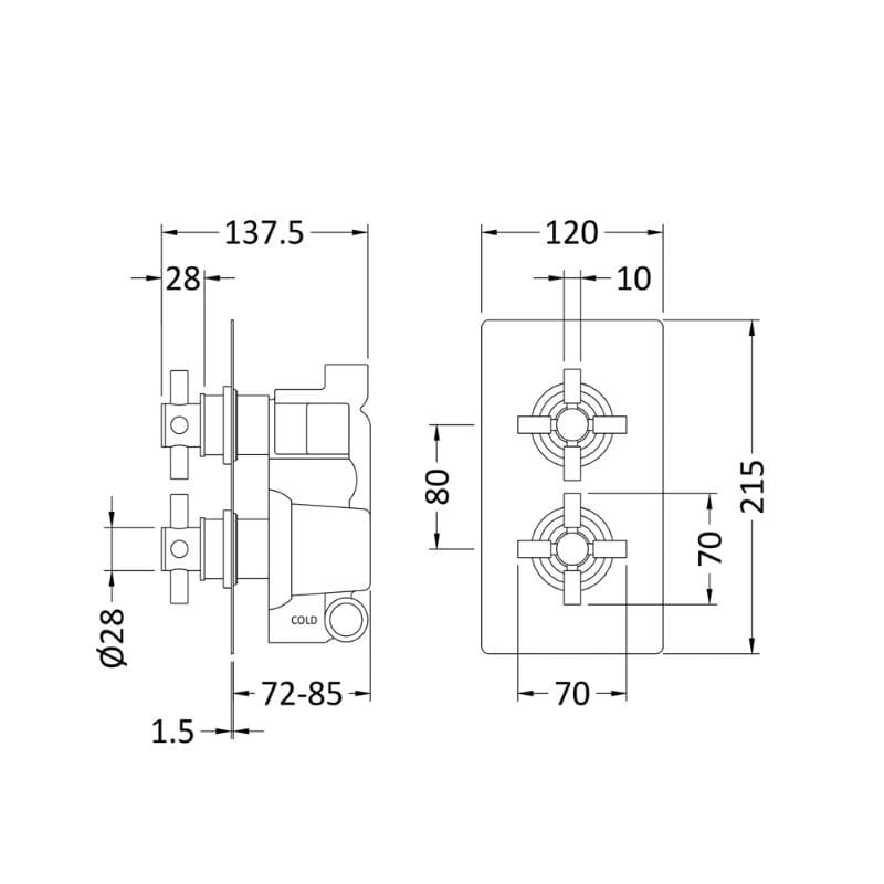 Axiom thermostatic 1 Outlet Crosshead Concealed Shower Valve