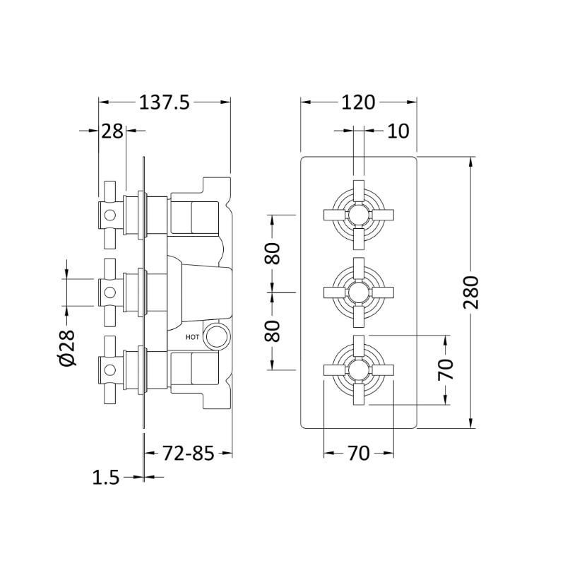 Axiom 2 Outlet Thermostatic Crosshead Concealed Shower Valve