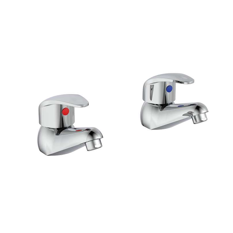 Luton Pair of Round Basin Pillar Taps - Chrome