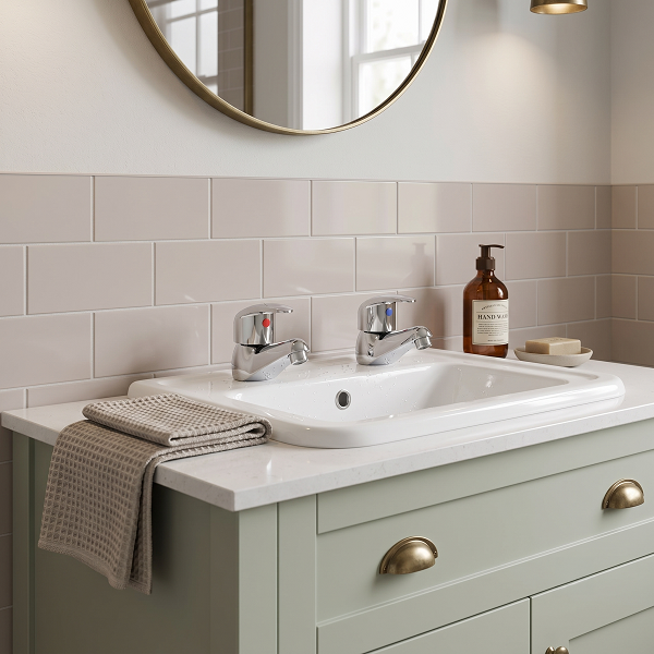 Luton Round Pair of Basin Pillar Taps - Chrome