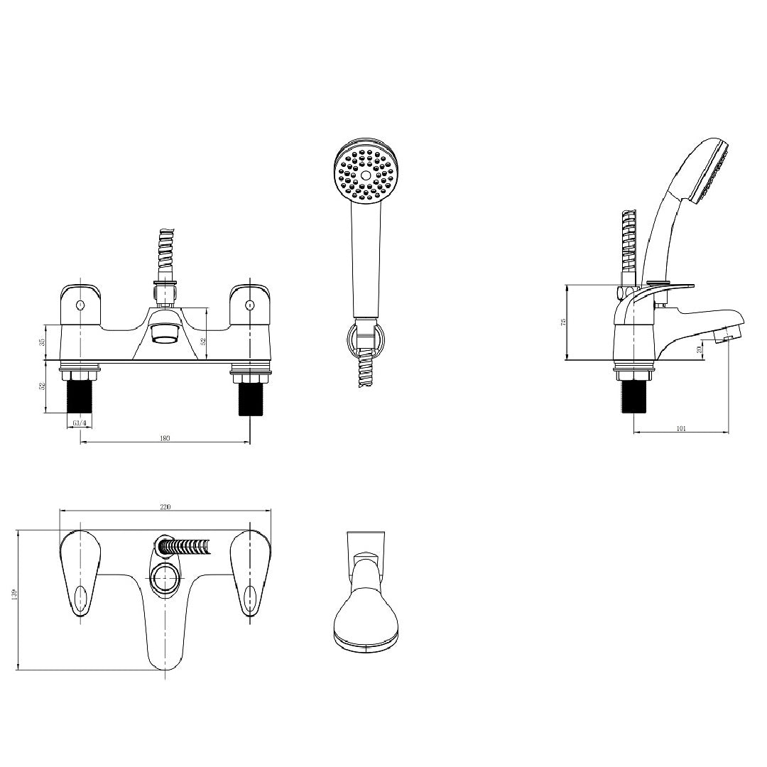 Luton Bath Shower Mixer Tap - Chrome