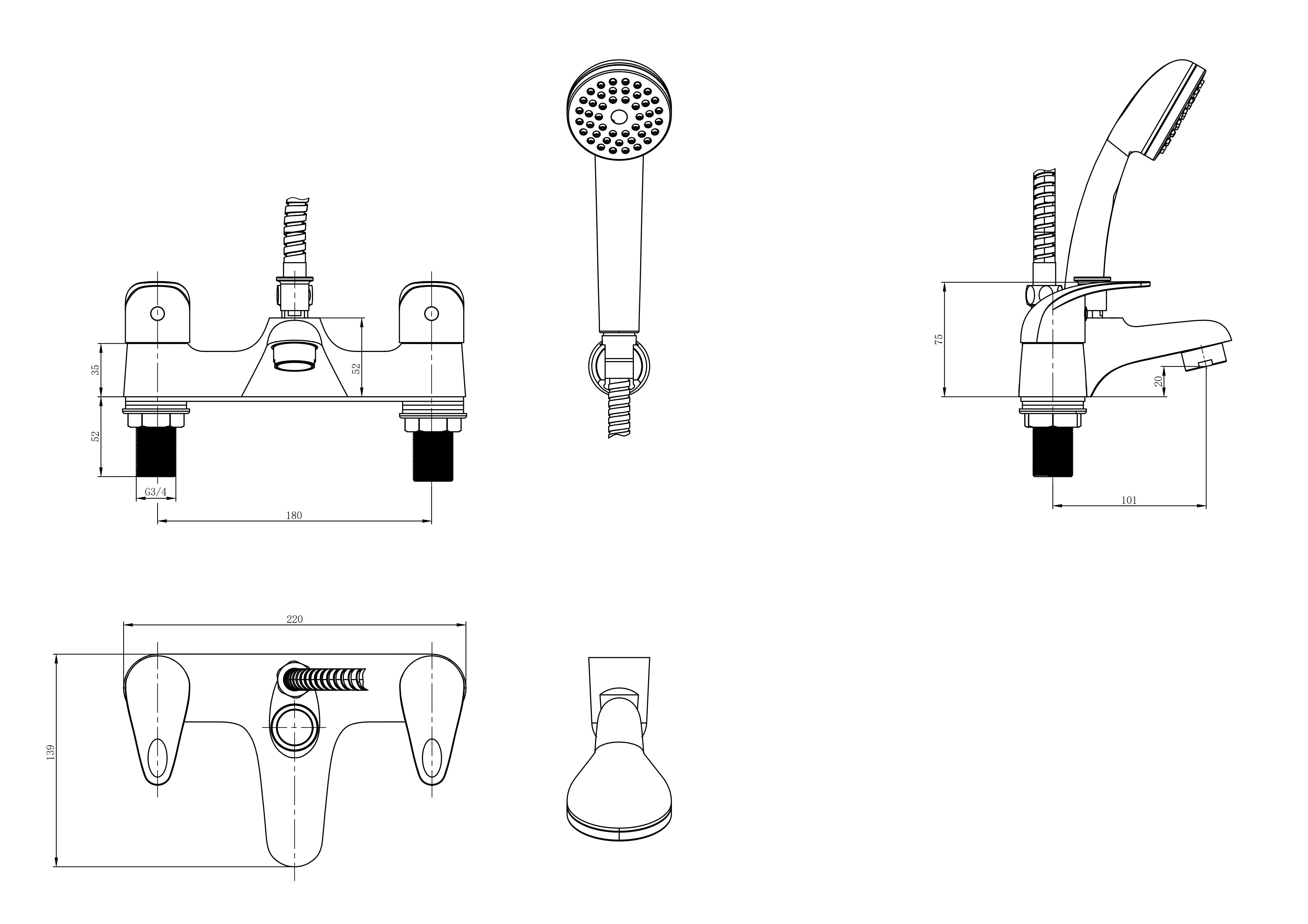 Luton Bath Shower Mixer Tap - Chrome