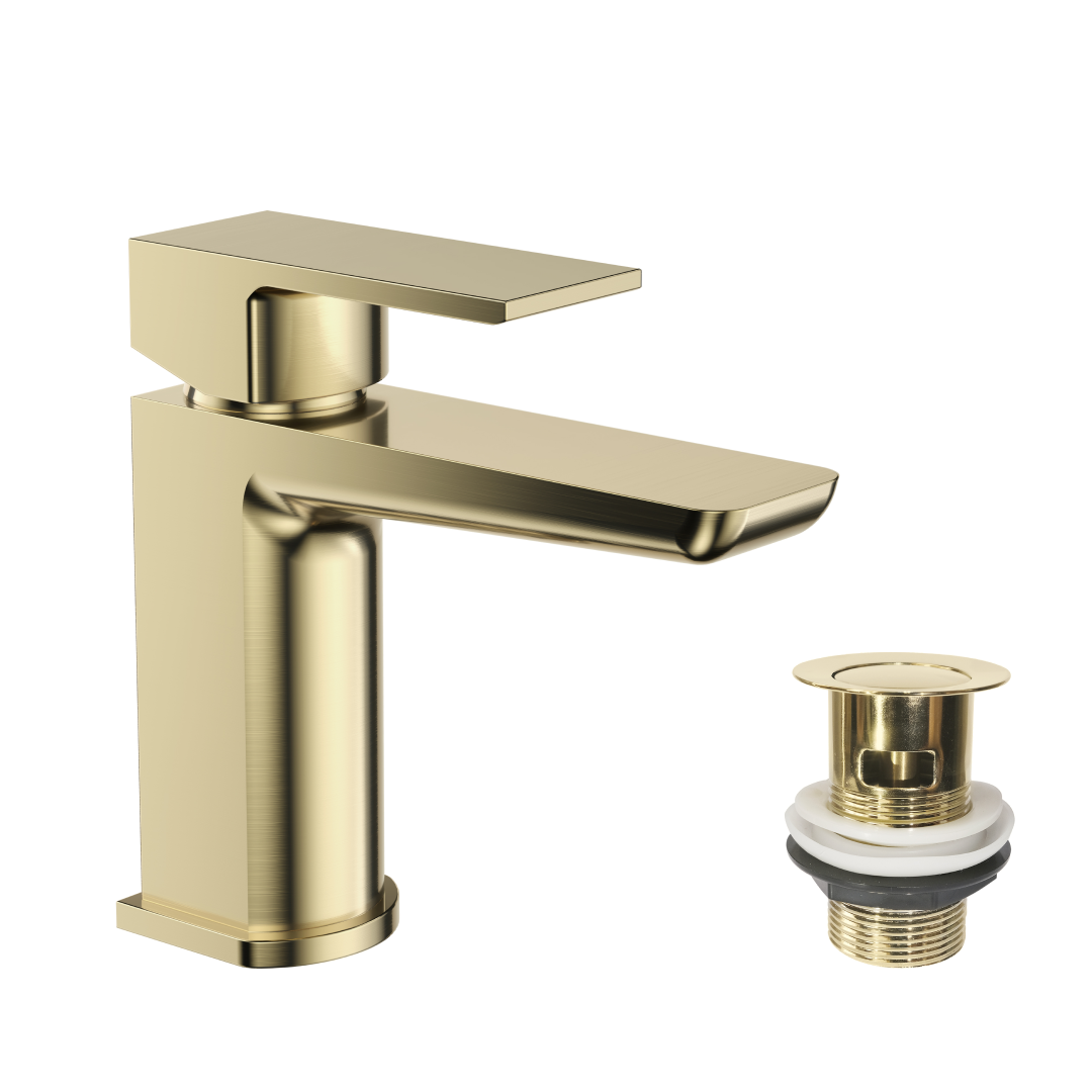 Lagoon Soft Square Basin Mixer Tap with Push Button Waste