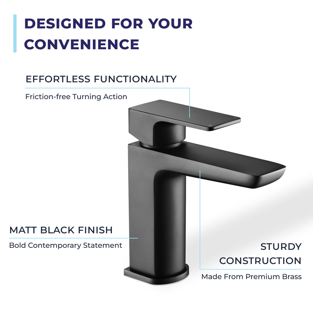 Lagoon Soft Square Basin Mixer Tap with Push Button Waste