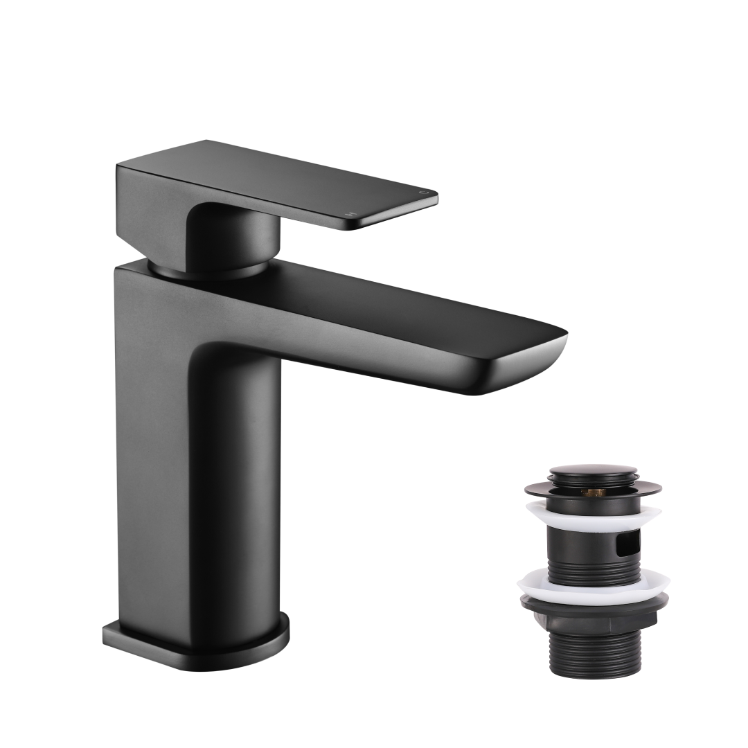 Lagoon Soft Square Basin Mixer Tap with Push Button Waste
