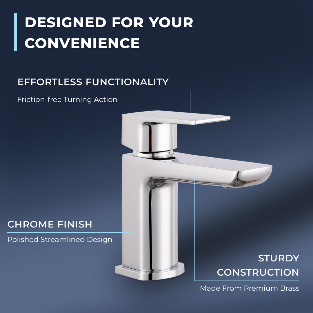 Lagoon Soft Square Basin Mixer Tap with Push Button Waste