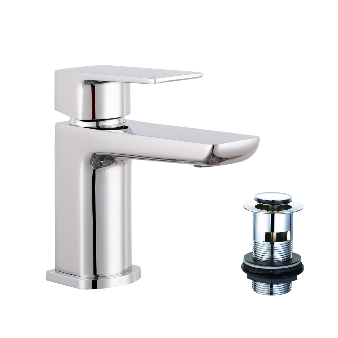 Lagoon Soft Square Basin Mixer Tap with Push Button Waste