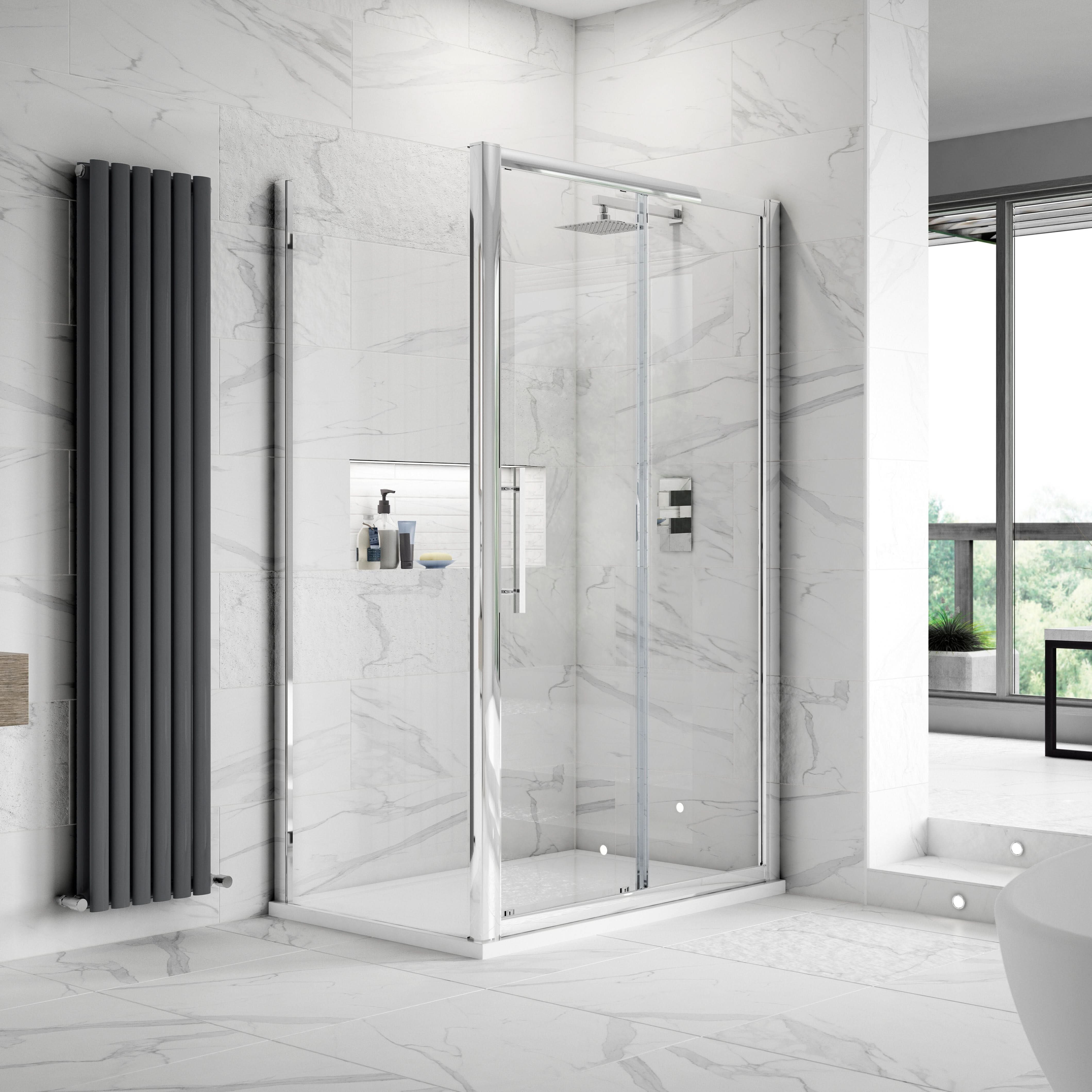 Oasis 8mm Glass Recessed Sliding Shower Door - Chrome