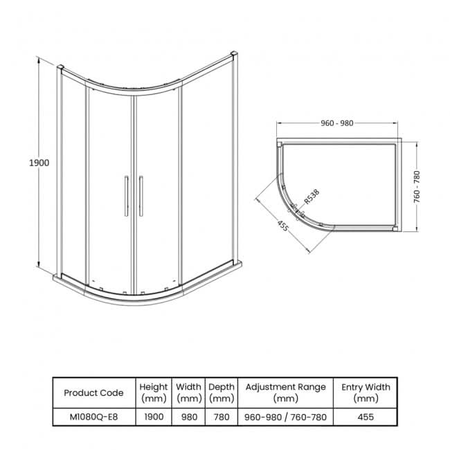Oasis 8mm Glass 2 Door Offset Quadrant Shower Enclosure - Chrome
