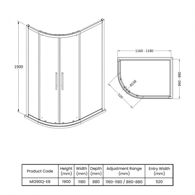 Oasis 8mm Glass 2 Door Offset Quadrant Shower Enclosure - Chrome