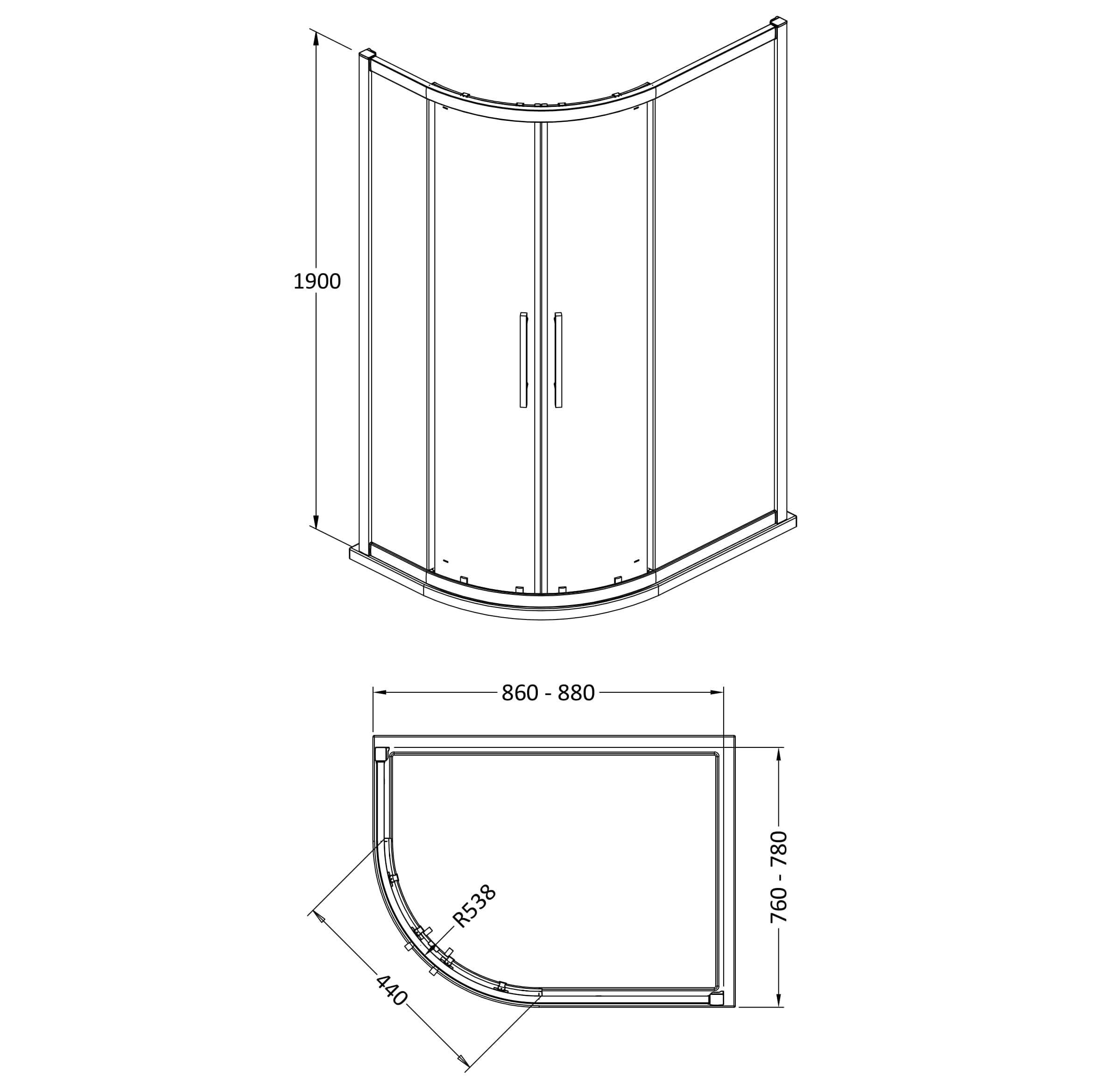Oasis 8mm Glass 2 Door Offset Quadrant Shower Enclosure - Chrome