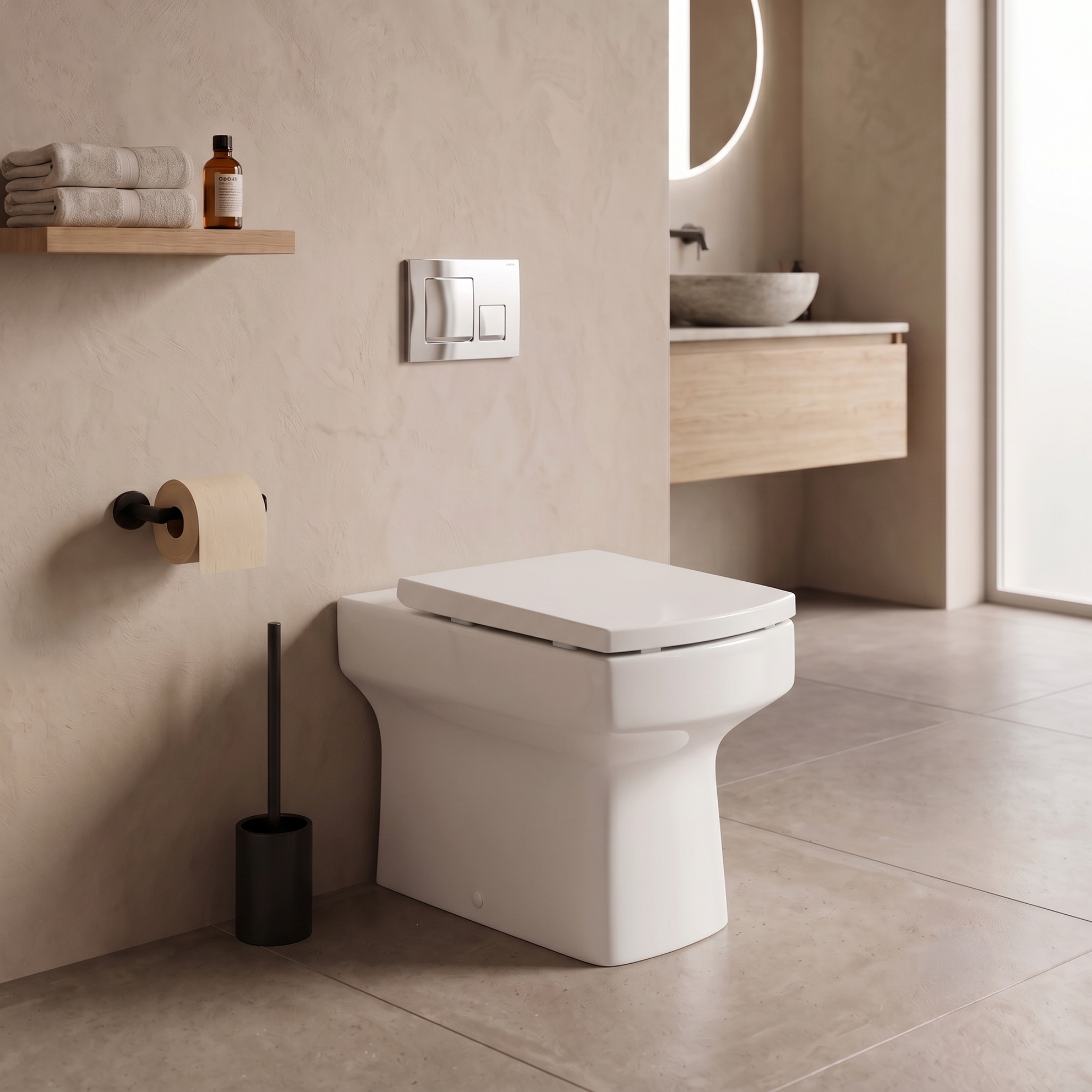 Messina Modern Back To Wall Toilet With Soft Close Seat - White