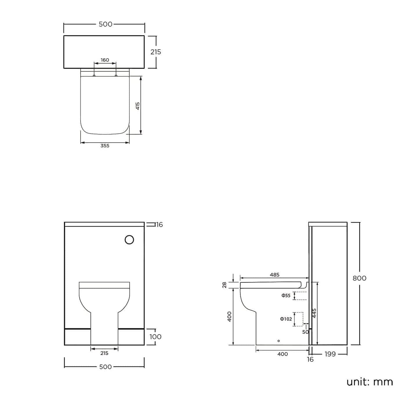 Avon WC Unit - 800mm x 500mm