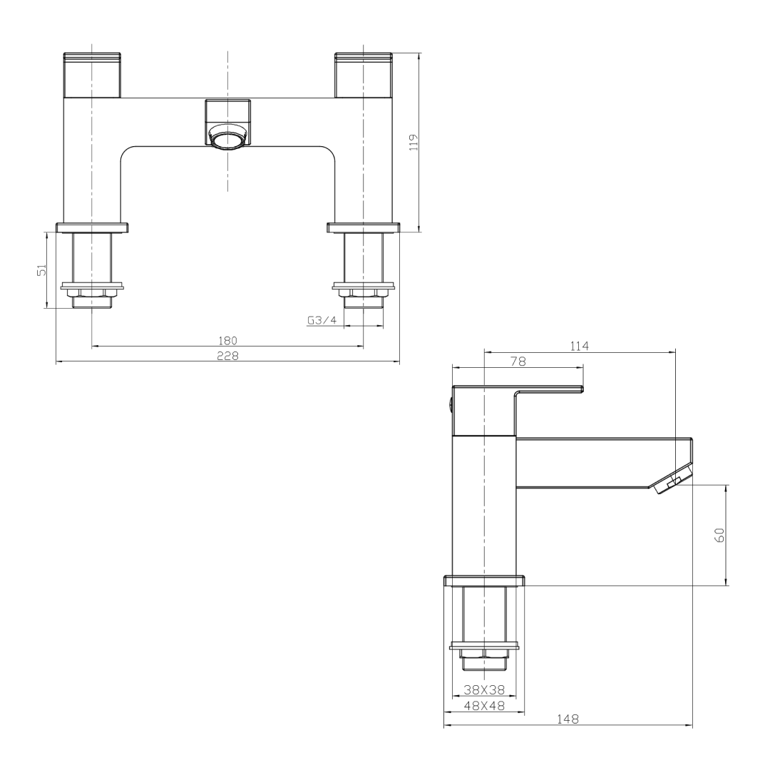 Mist Square Bath Filler Tap