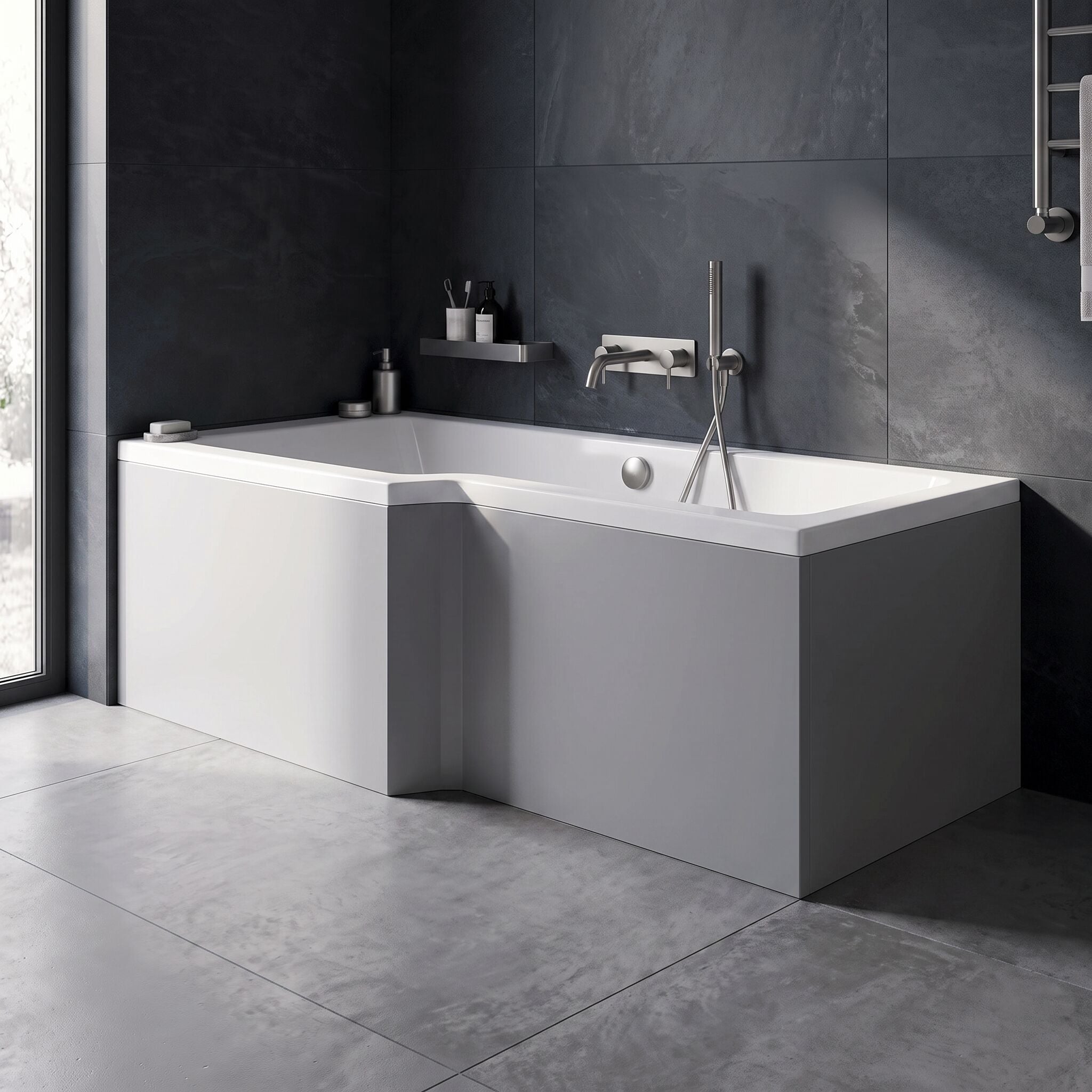 Crosswater L-Shaped Square Shower Bath Front Panel - 1700mm