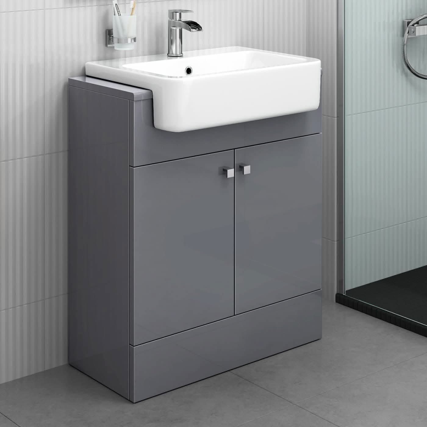 Harper 2 Door Floorstanding Vanity Unit With Semi Recessed Basin - 660mm x 800mm