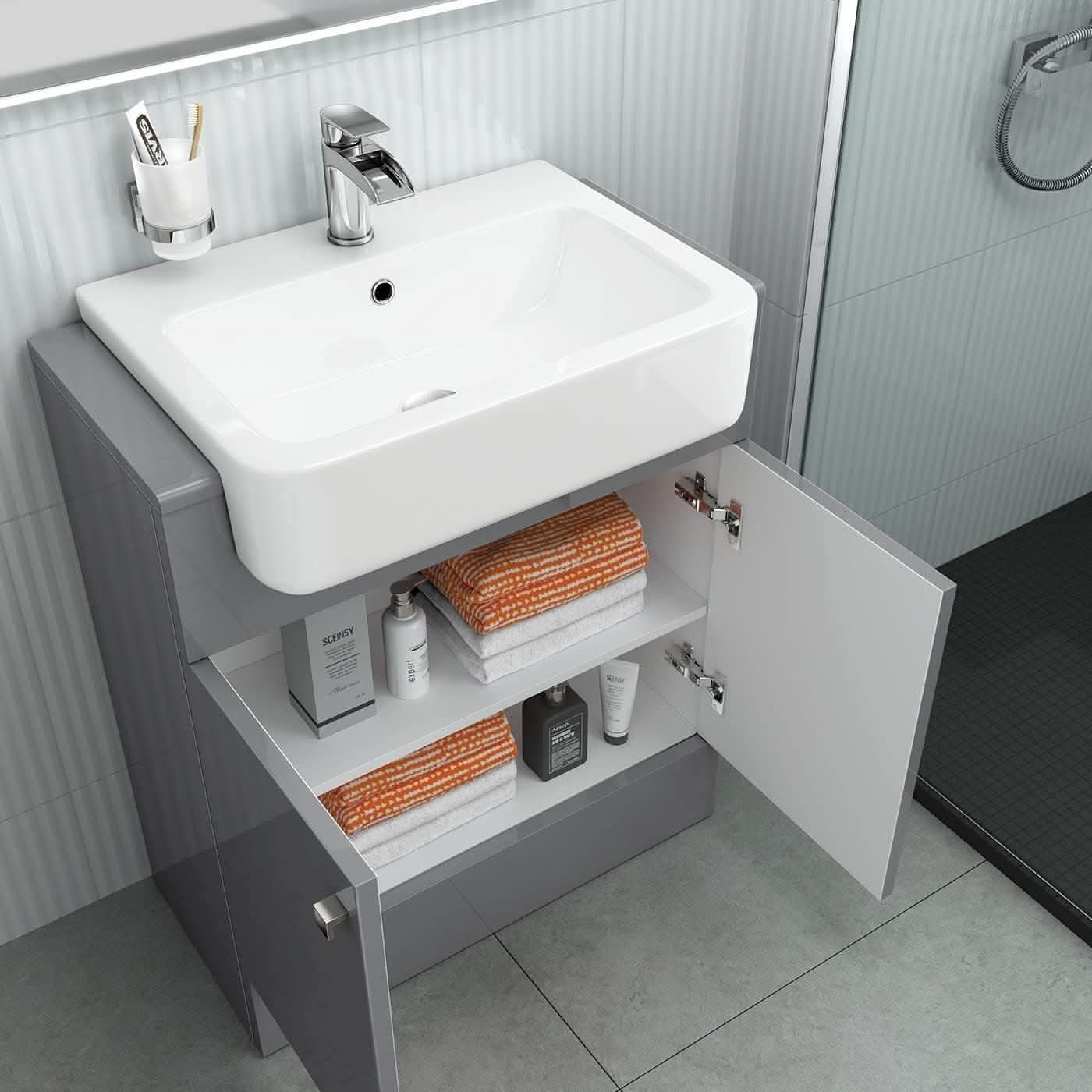 Harper 2 Door Floorstanding Vanity Unit With Semi Recessed Basin - 660mm x 800mm