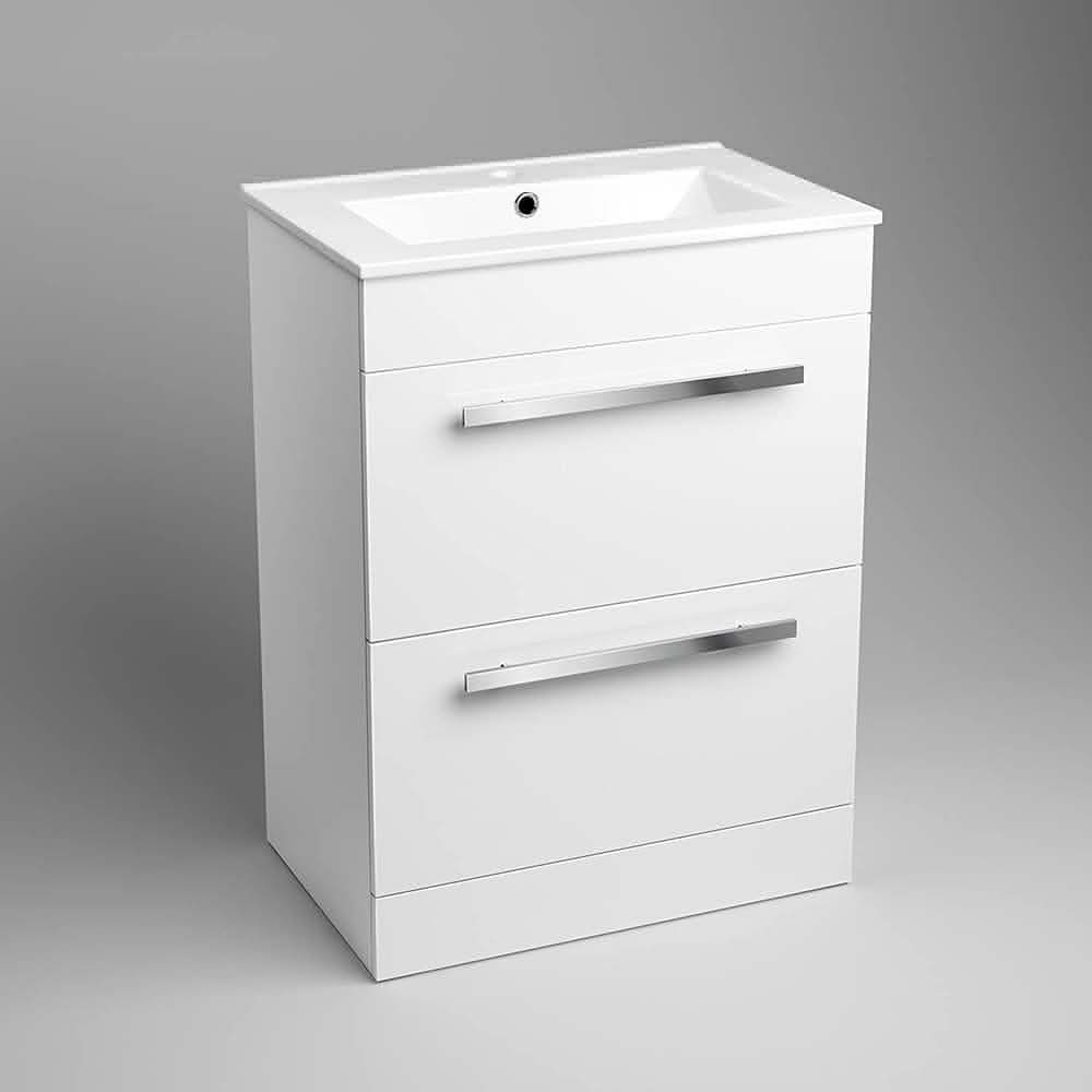 Avon 2 Drawer Floorstanding Vanity Unit With Basin - 615mm x 815mm - 1 Tap Hole - Gloss White