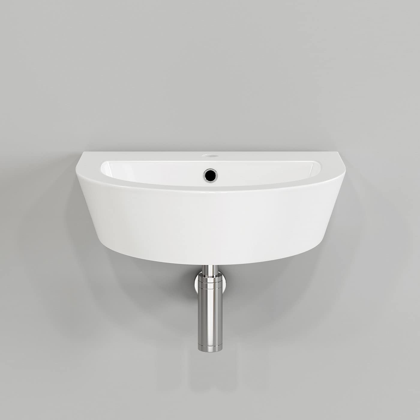 Modern Curved Ceramic Wall Hung Cloakroom Basin - 445mm x 330mm - Gloss White