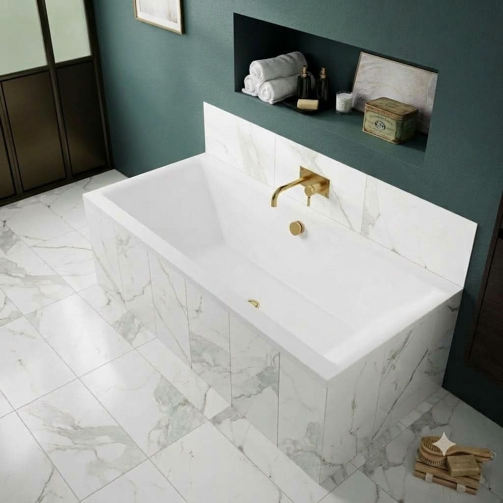 Harrington Straight Double Ended Rectangular Bath With Legs - White