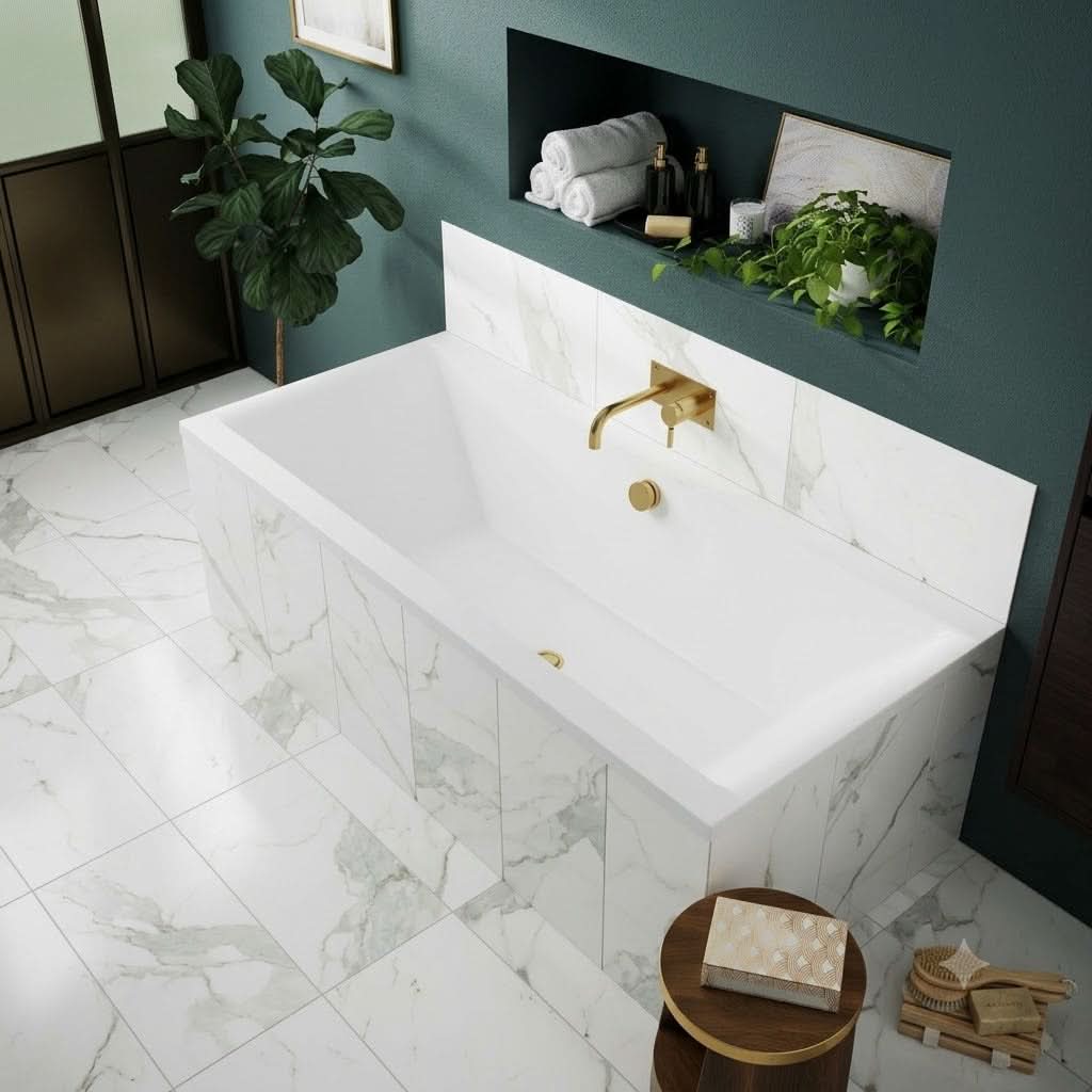 Harrington Straight Double Ended Rectangular Bath With Legs - White