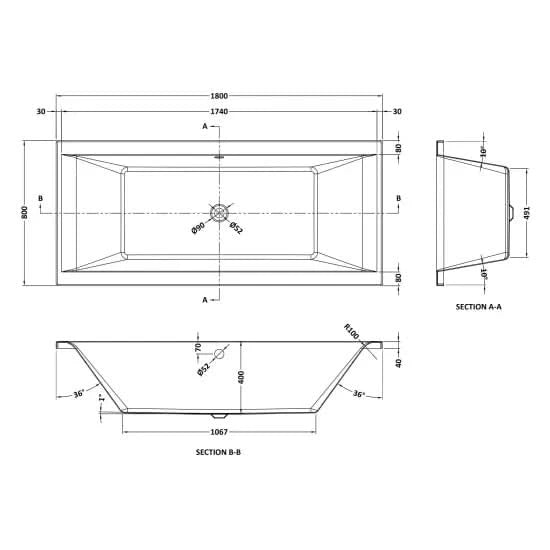 Harrington Straight Double Ended Rectangular Bath With Legs - White