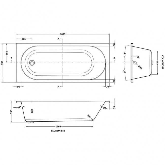 Echo Round Straight Single Ended Bath with Legs - 1700mm x 700mm - White