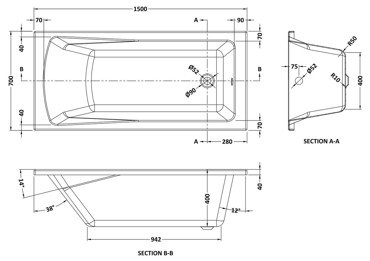 Boynton Straight Single Ended Rectangular Bath With Legs - European White