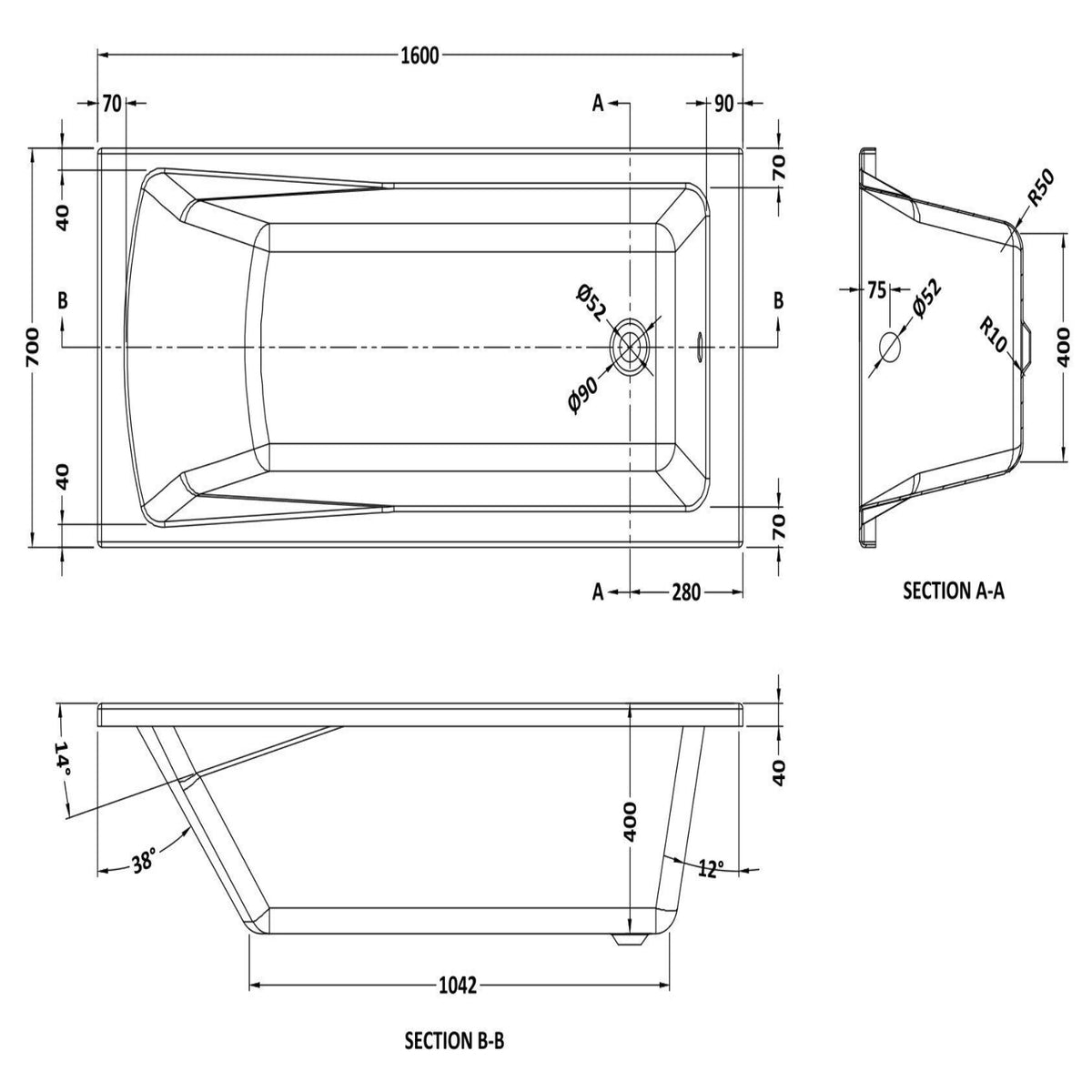 Boynton Straight Single Ended Rectangular Bath With Legs - European White