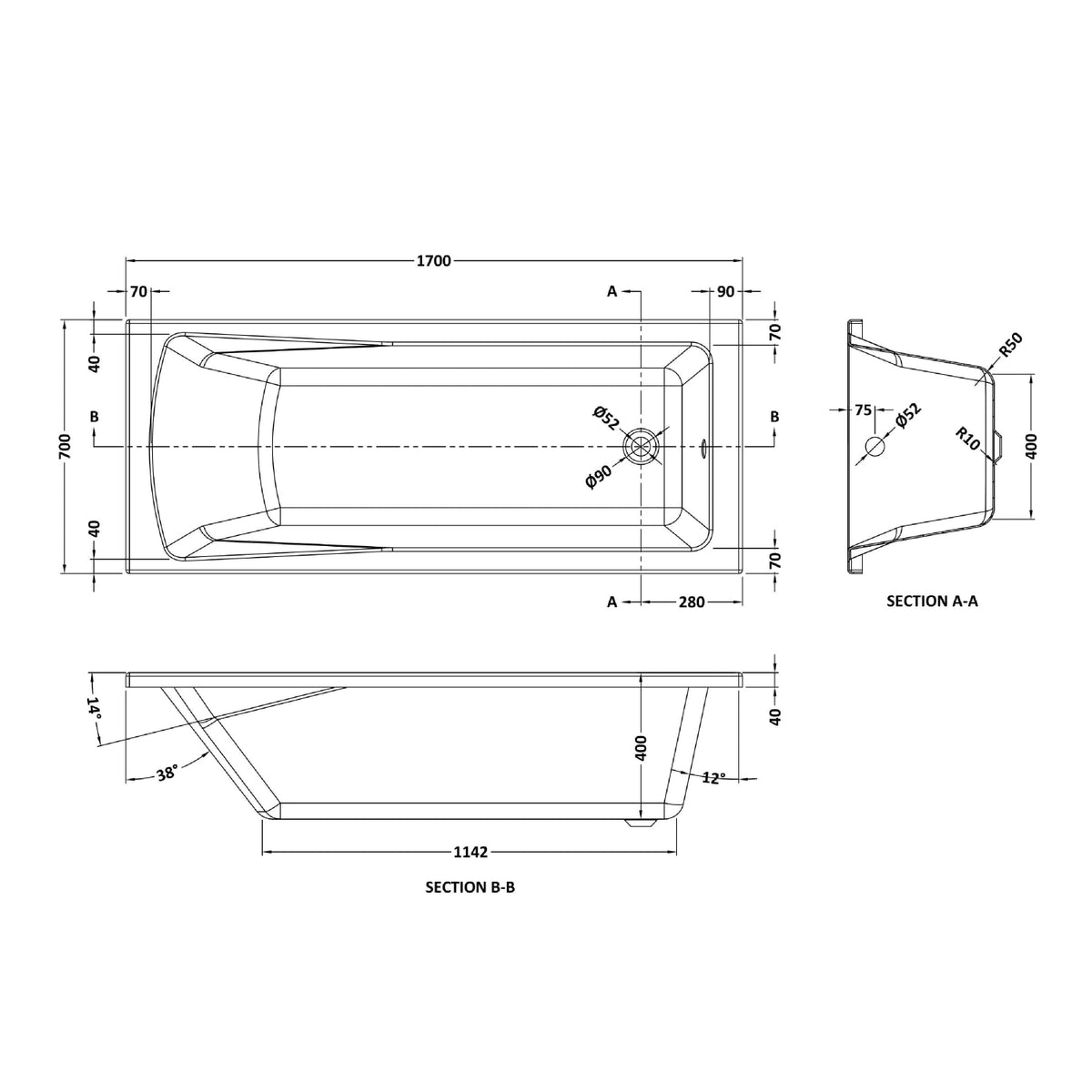 Boynton Straight Single Ended Rectangular Bath With Legs - European White