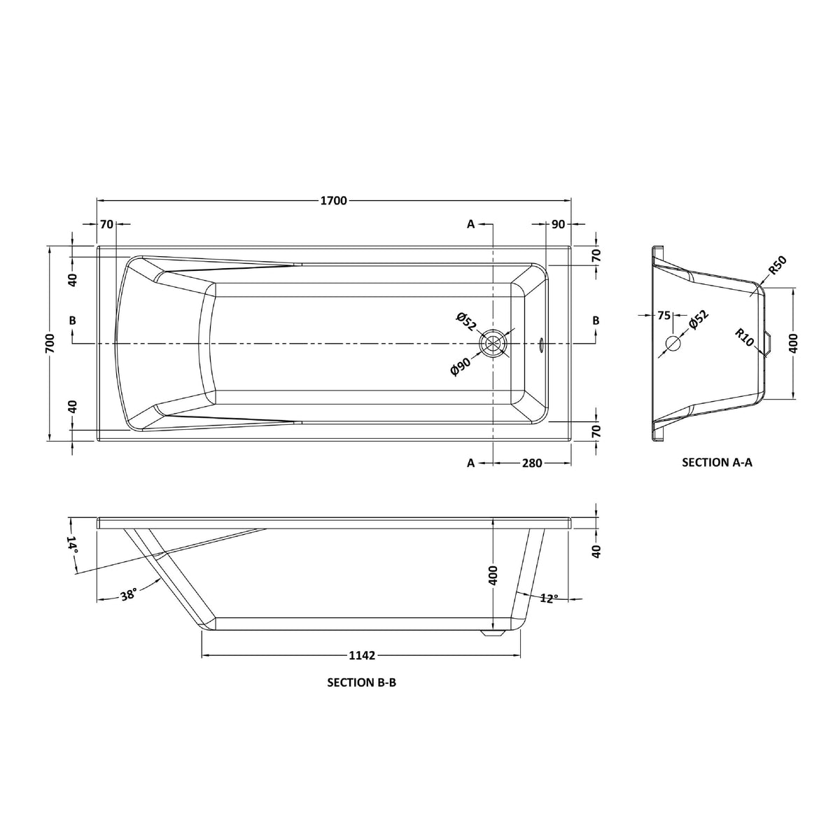 Boynton Straight Single Ended Rectangular Bath With Legs - European White