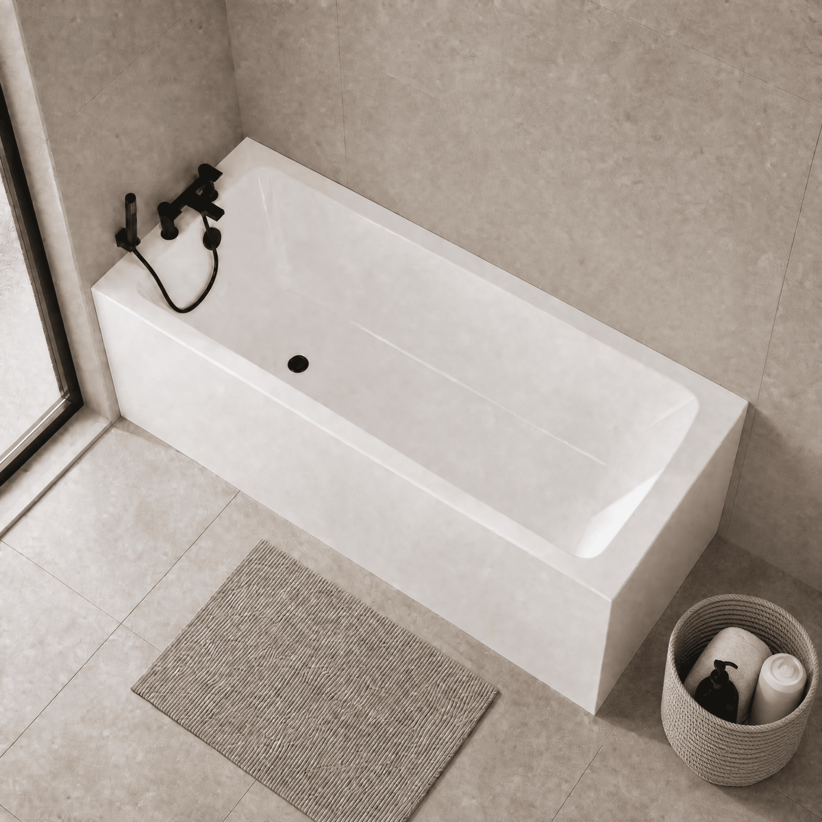 Boynton Straight Single Ended Rectangular Bath With Legs - European White
