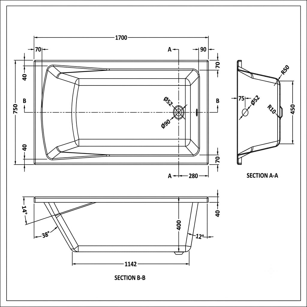 Boynton Straight Single Ended Rectangular Bath With Legs - European White