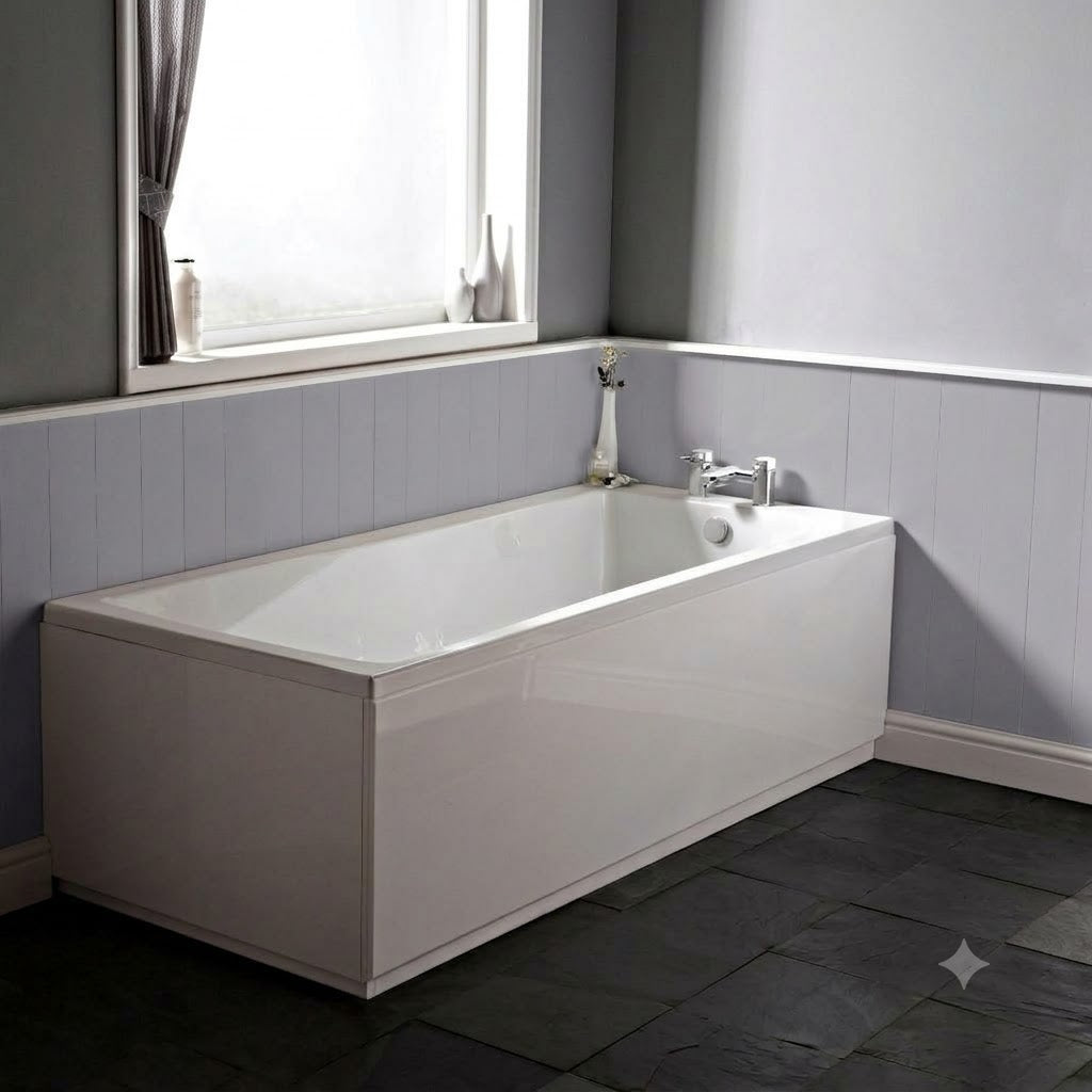 Boynton Straight Single Ended Rectangular Bath With Legs - European White