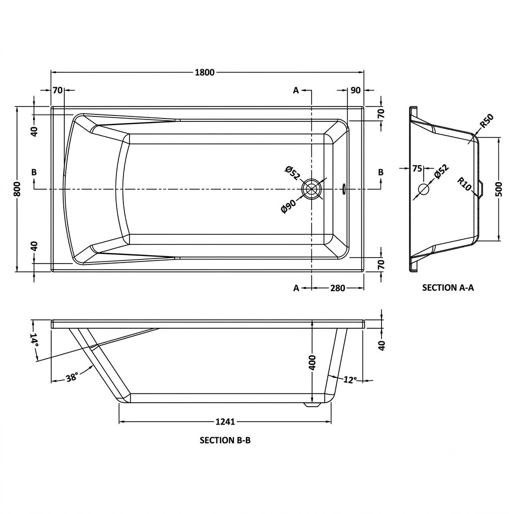 Boynton Straight Single Ended Rectangular Bath With Legs - European White