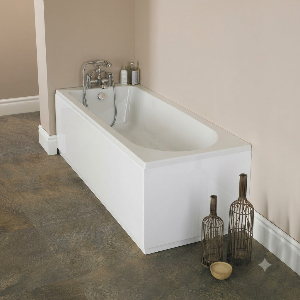 Bamby Straight Round Single Ended Rectangular Bath With Legs - White