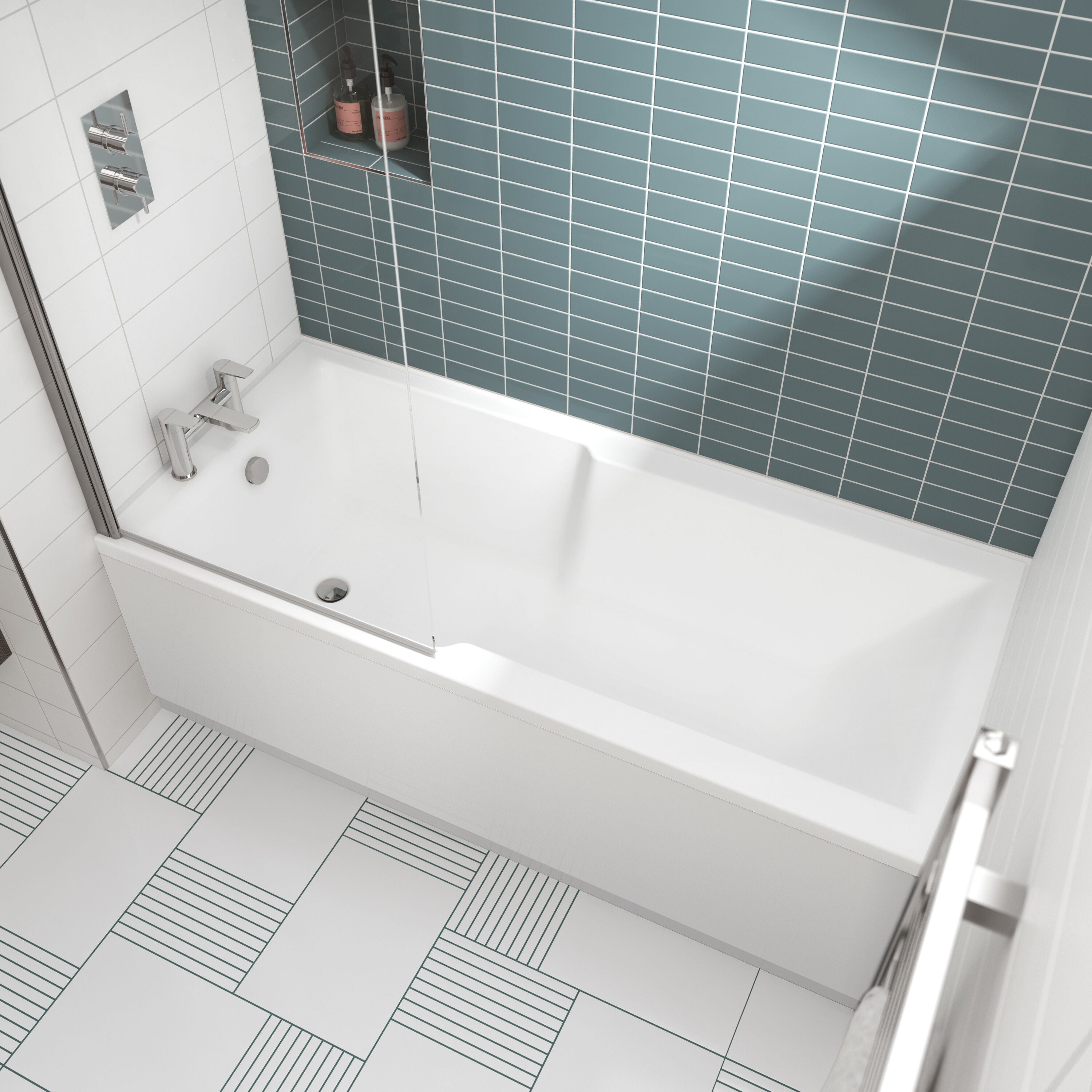 Alpha Square Single Ended Shower Bath With Legs - 1700mm x 750mm - White